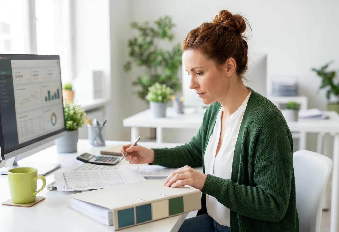 Virtual assistant with a coffee mug by a brick wall